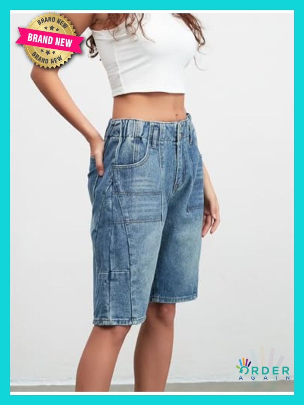 Denim Bermuda Long Shorts Low Waist Baggy Barrel Short Pants - Picture 5 of 5